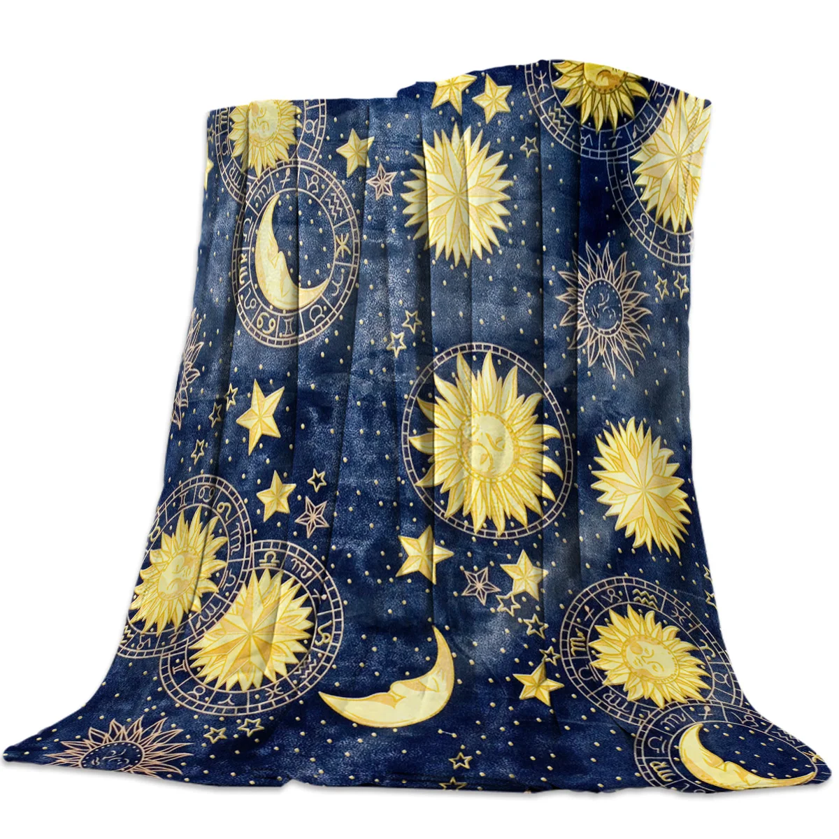

Sun and Moon Planet Sky Blue Galaxy Flannel Throw Blankets King Queen Full Size for Bed Sofa Couch Super Soft Warm Lightweight