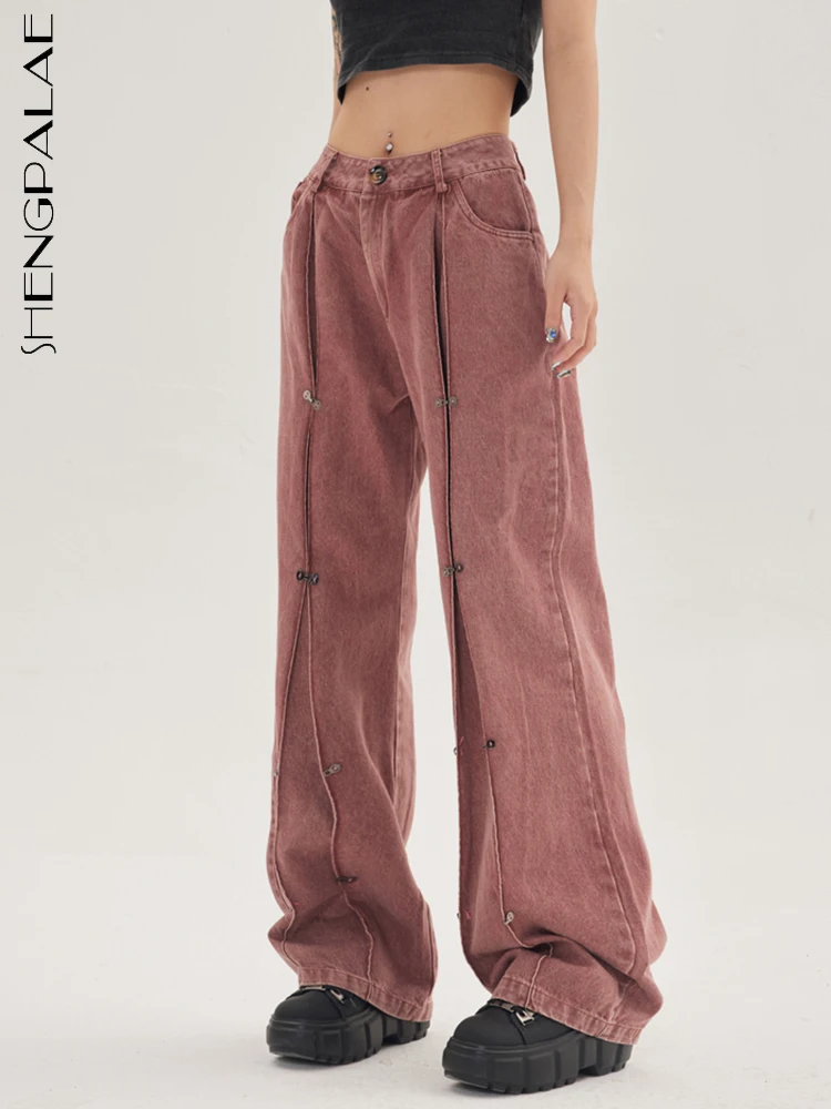 

SHENGPALAE Fashion Women's Jeans Natural Waist Patchwork Pocket Solid Color Denim Straight Pants Summer 2023 New Tide 5R4598