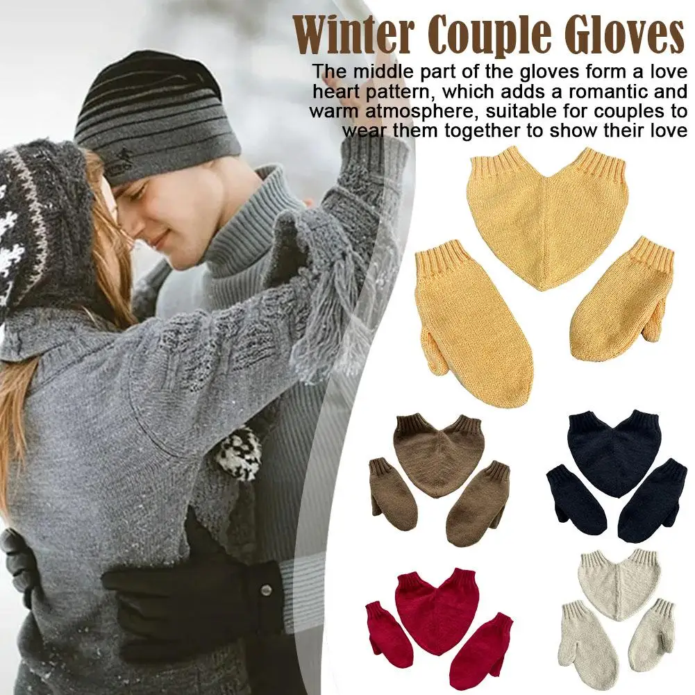 

Winter Love Knitted Gloves with Hand Holding Design Finger Couple Keep Gloves Cycling Warm Thicken Gloves Full Outdoor Skii F6U4