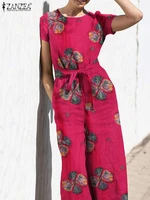 zanzea women summer wide leg playsuits short sleeve o neck floral printed rompers bohemian vintage casual elegant loose jumpsuit