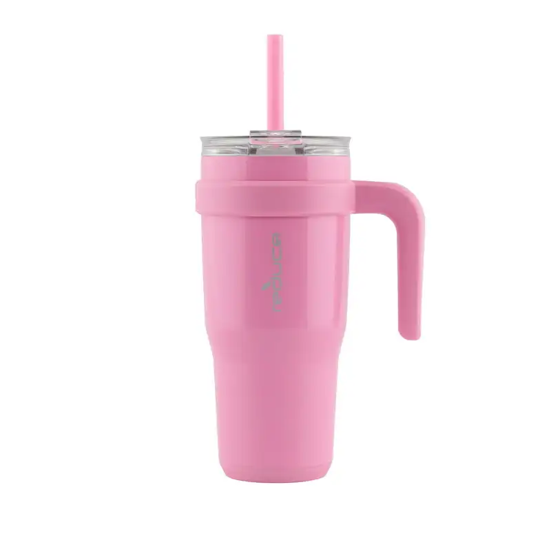 

y Beautiful Peony Opaque Glossy 24 fl oz. Insulated Stainless Steel Tumbler Mug with 3 Way Lid, Straw, & Handle - Keeps Cold for