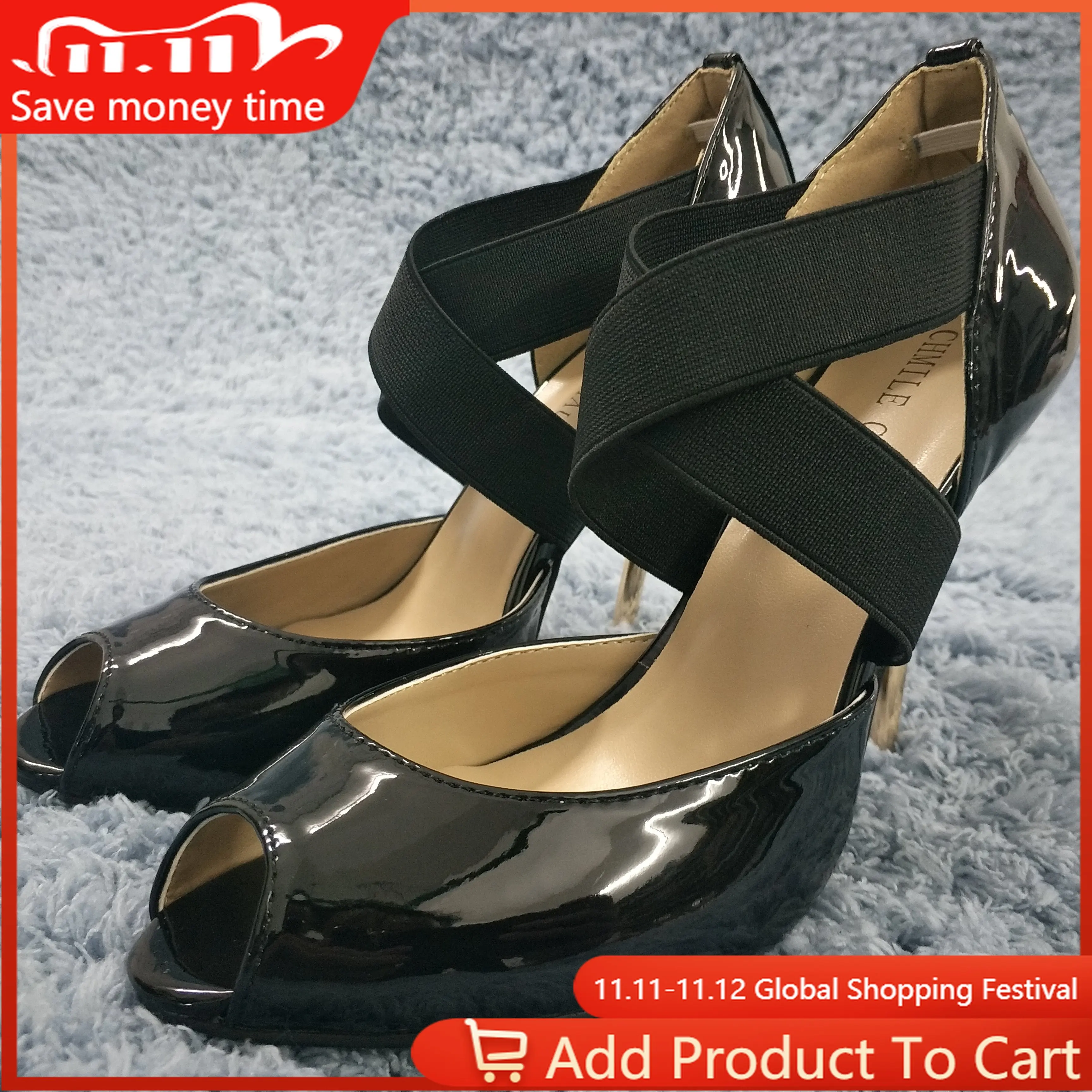 

Женские босоножки на высоком тонком каблуке-шпильке; пикантные черные лакированные модные вечерние туфли с перекрестными ремешками и откр...