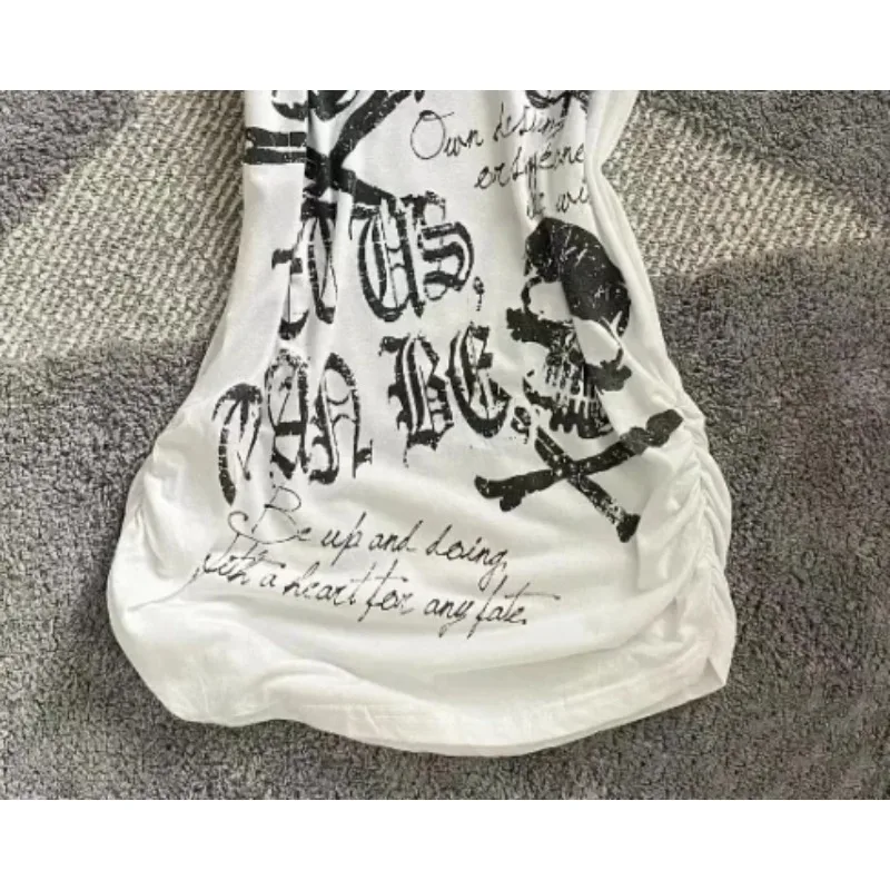 Кроп-топы Y2k Винтажная футболка с буквенным принтом тонкая в американском ретро