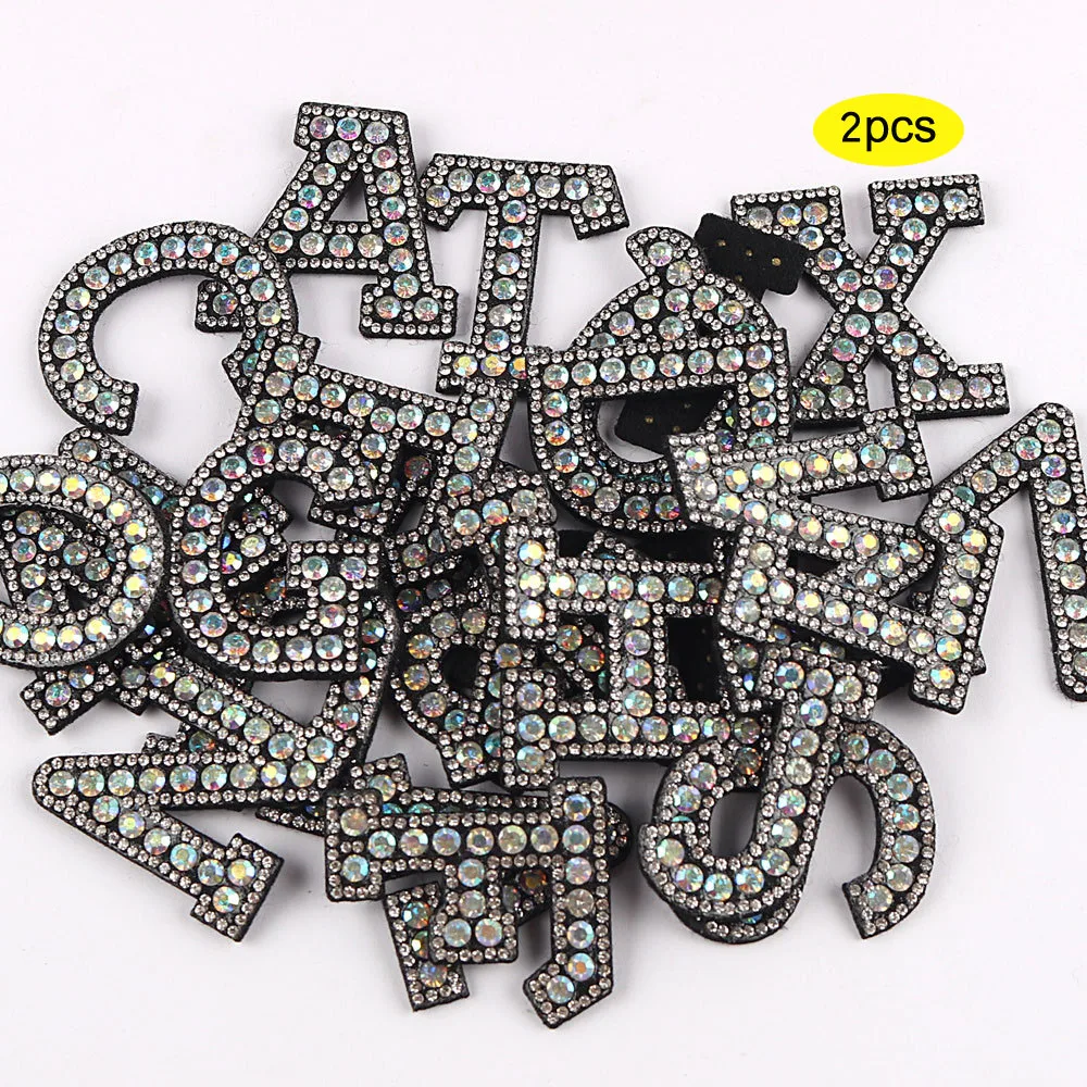 

2pcs Rhinestone English Alphabet Letter Applique Sew / Iron on Letters Patch for Clothing Bag Shoes Beaded Patch for DIY Project