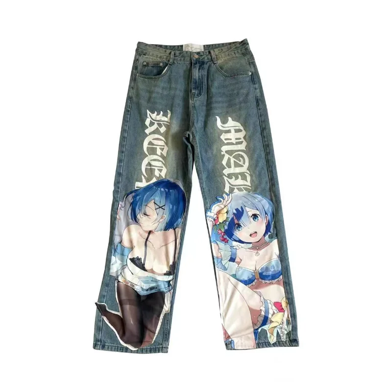 

y2k Jeans baggy Women's 2023 new Harajuku Kawayi quadratic design Sanskrit Print original jeans Fashion street wear baggy jeans