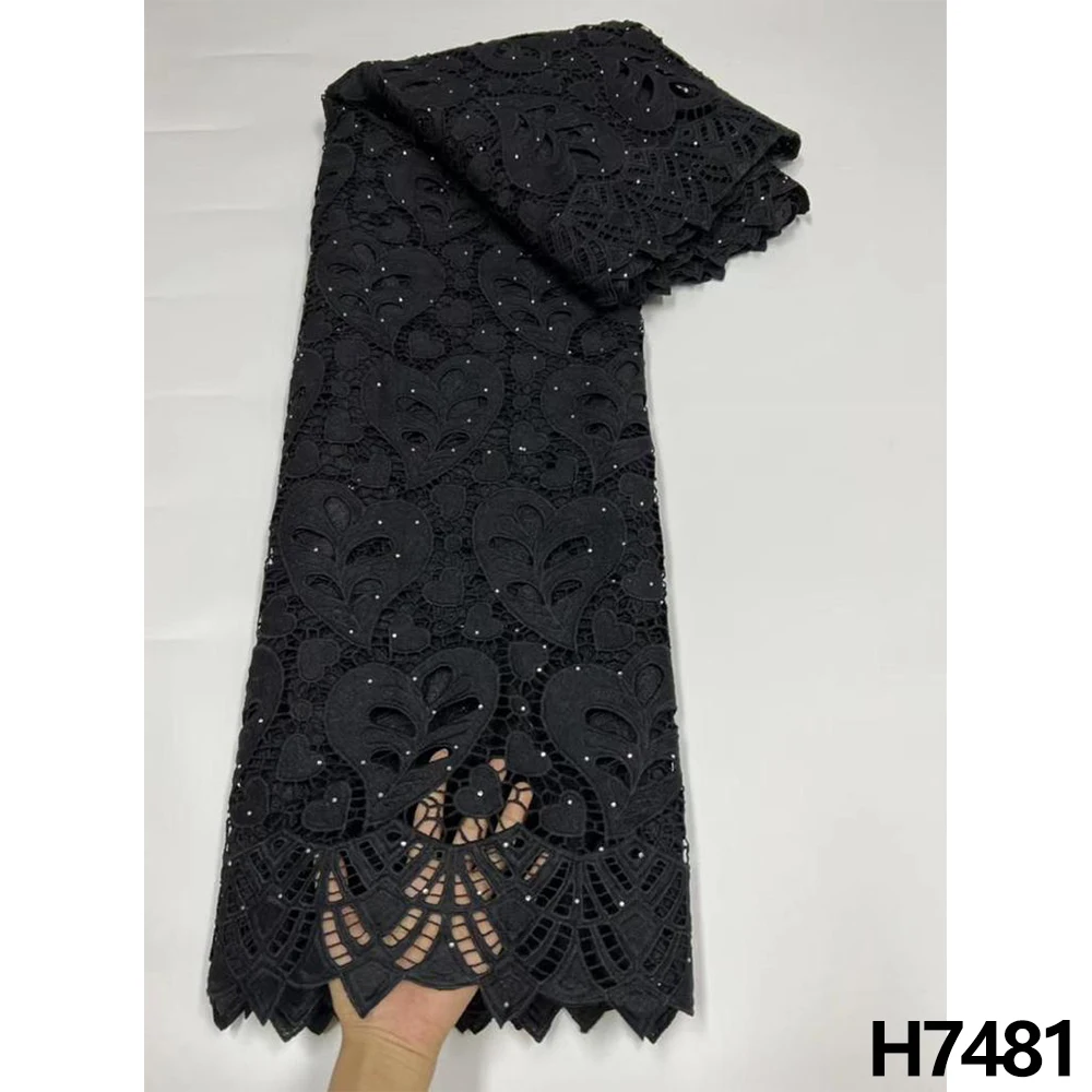 

African Lace Fabric 2022 Black Water Soluble Cord Laces High Quality Lace Guipure Fabrics With Stones For Dress Sewing HJ7481