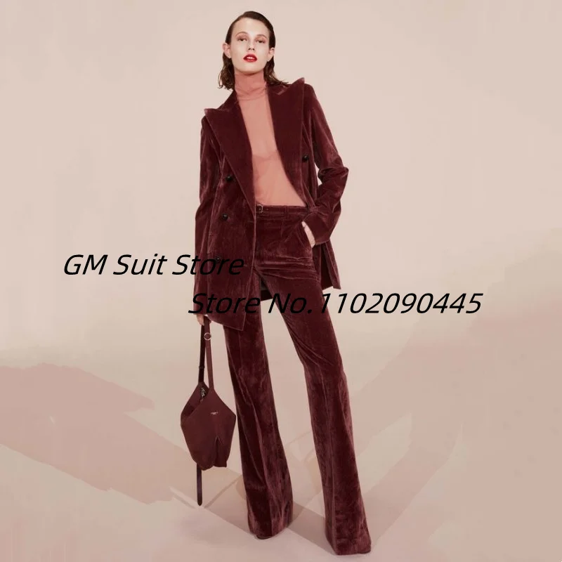 Women's Suit Two-piece Suit Velvet Single-breasted Solid Color Lapel Casual Mopping Pants Elegant Slim Jacket 2022 New