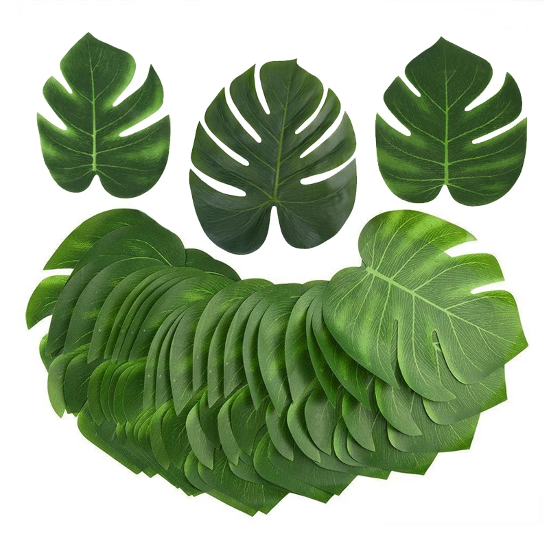 

12Pcs Artificial Flower Plants Turtle Leaves Tropical Palm Leave Summer Jungle Theme For Home Hawaii Wedding Decoration Outdoor