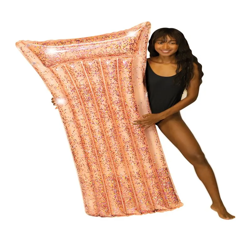 

Rose Gold Glitter Pool Raft with Pillow