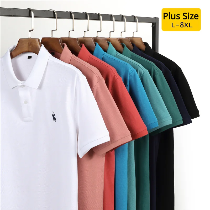 

Extra Sizs L-8XL ,Summer Lapel 100% Cotton Short Sleeve Polo Shirt Casual Men's Loose Extra Size , RLX Golf Shirt, Smart Casual