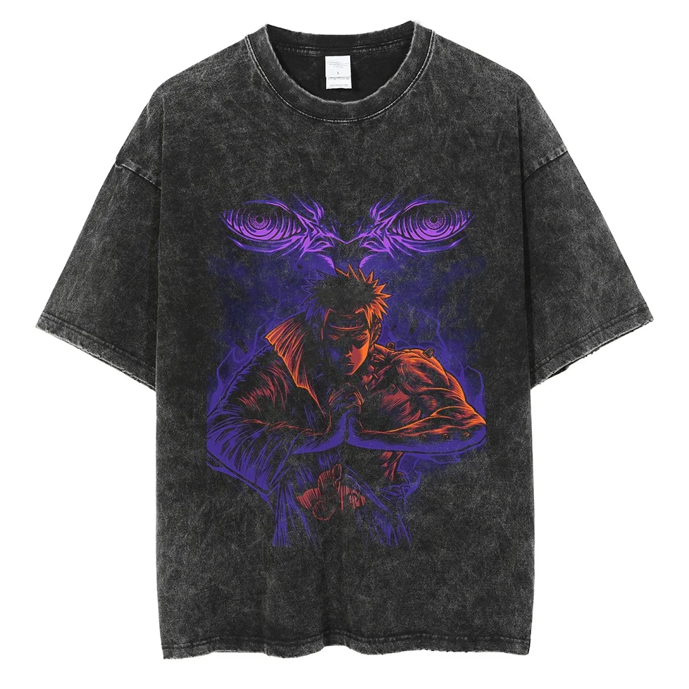 

Summer New Men Washed TShirt Harajuku Streetwear Japan Anime Naruto Print Vintage T-Shirt Cotton Short Sleeve T Shirts Tops Tees