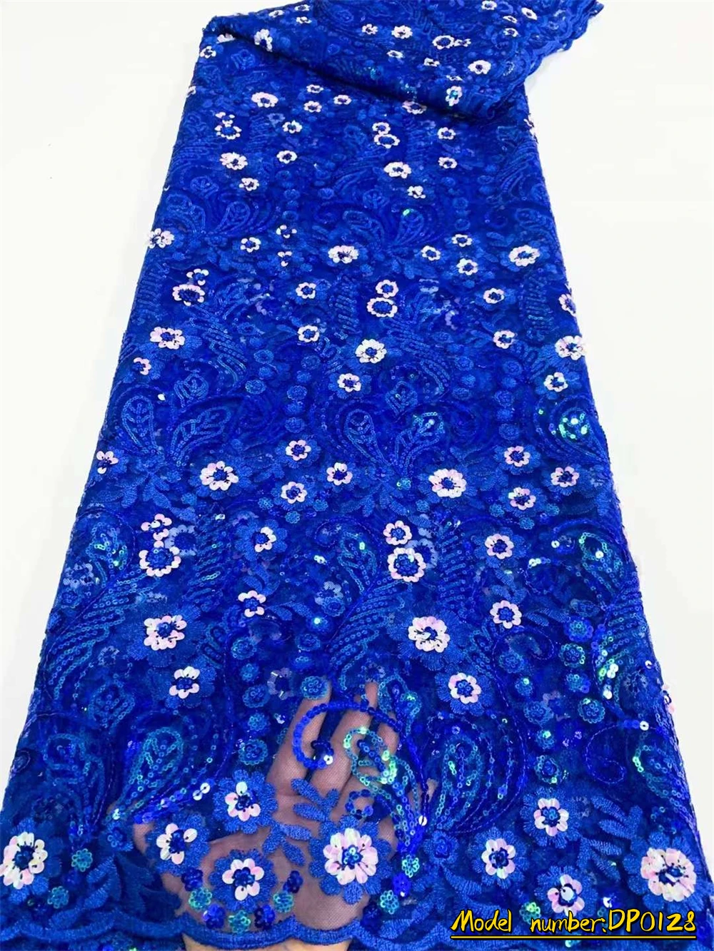 

African Mesh Lace Fabric 3D With Sequins High Quality 2022 5 Yards French Nigerian Tulle Lace Fabric Embroidery For Party DP0128
