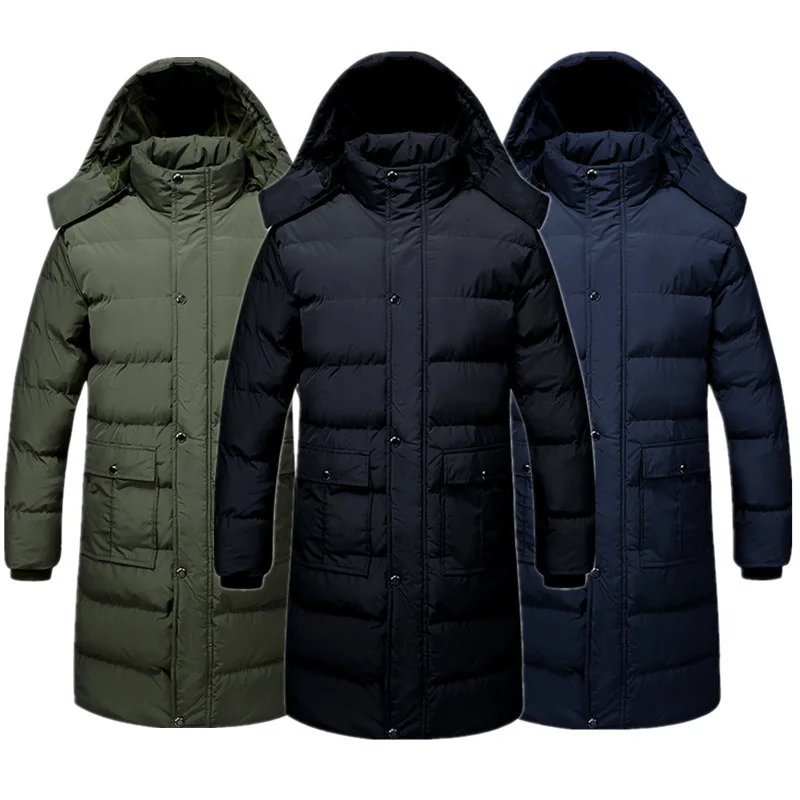 

Winter 2023 Men New Fashion Jacket Black Blue Army Green Thicken Super Warm Down Cotton Dear Dad Coat Hooded Collar Long Parkas