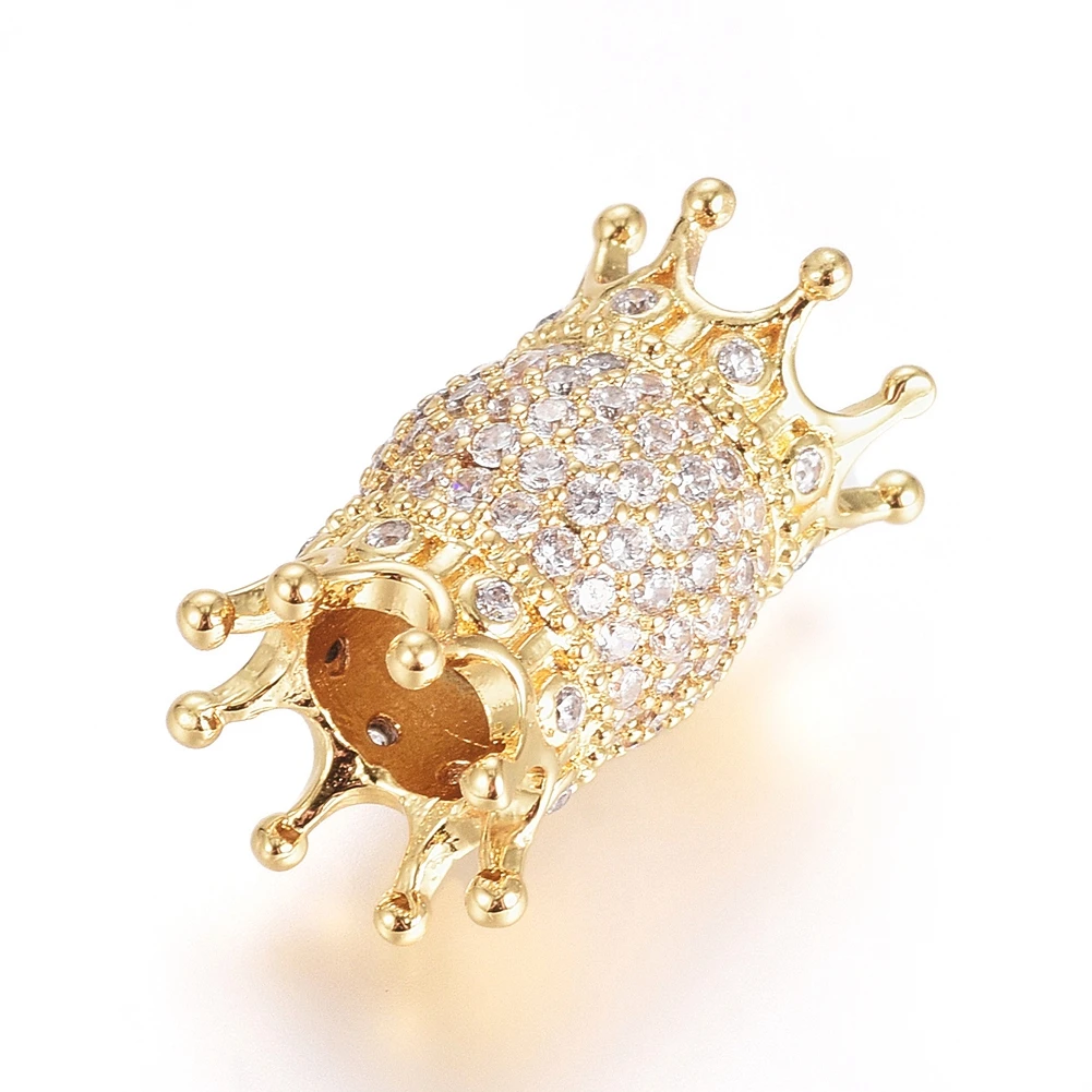 5pcs Brass Crystal Cubic Zirconia European Beads Large Hole Beads Double Crown Shape for Jewelry Making DIY Bracelet Necklace