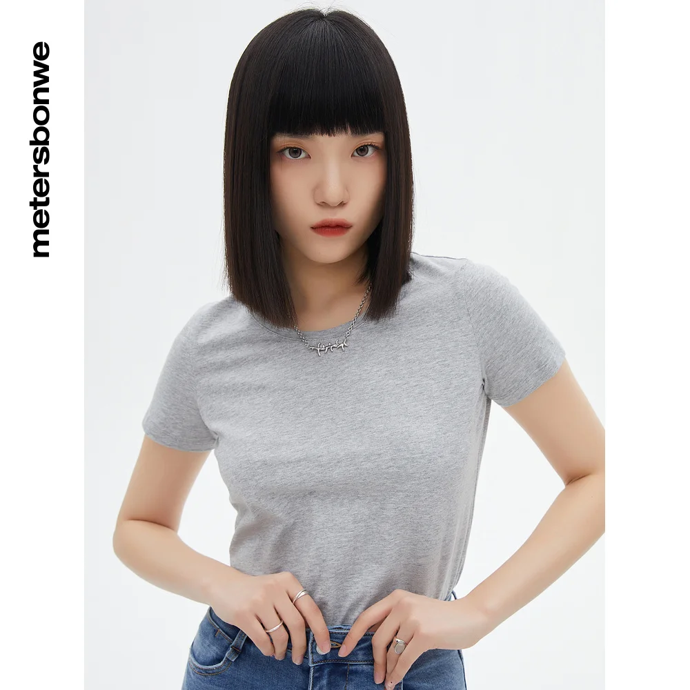 

Metersbonwe T-shirts Women Simple O Neck Solid New Tops Clothing Casual Tshirt Ladies Streetwear Cool Tee