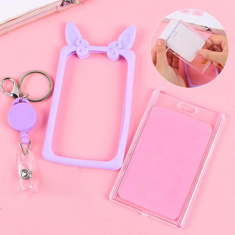 Выдвижной брелок с милыми заячьими ушками эластичная Обложка для карт защита от