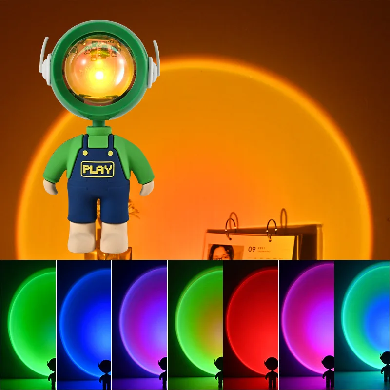

New 7Color Astronaut Sunset Projection Lamp Atmosphere Light Rainbow Night Lamp for Chirld Photo Birthday Gifts Home Room Decor