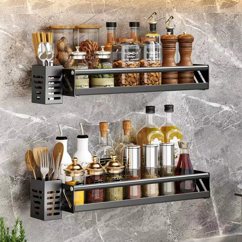 Kitchen storage Rack Modern Nordic Style Stainless Steel Wall Mount Bracket Organizer Spice Jar Tube Shelf Supplies |