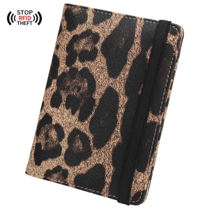 Leopard pu leather bandage passport holder bag travel ID credit ticket Built in RFID Blocking Protect personal information