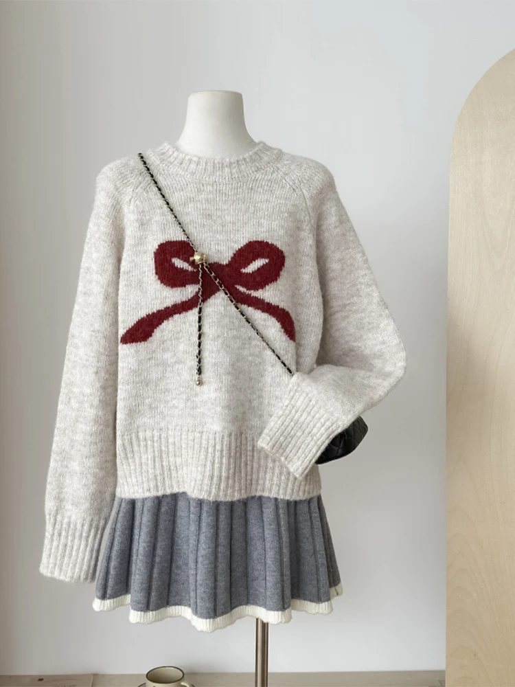 Женский пуловер с серым бантом свитер в стиле Харадзюку свитера большого размера