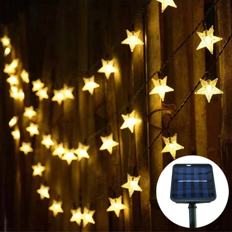 Волшебные светодиодные гирлянды со звездами на солнечной энергии Guirlanda для