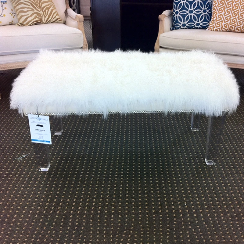 

New luxury modern bedroom leather Living room Bed Side Bench Acrylic Furniture Legs Ottoman Foot Rest Stool Bench