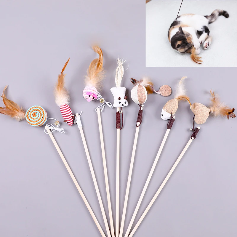 

Funny Cat Toy Fishing Rod Kitten Cat Pet Toy Stick Teaser Rainbow Streamer Interactive Cat Play Wand With Feather Toys For Cats