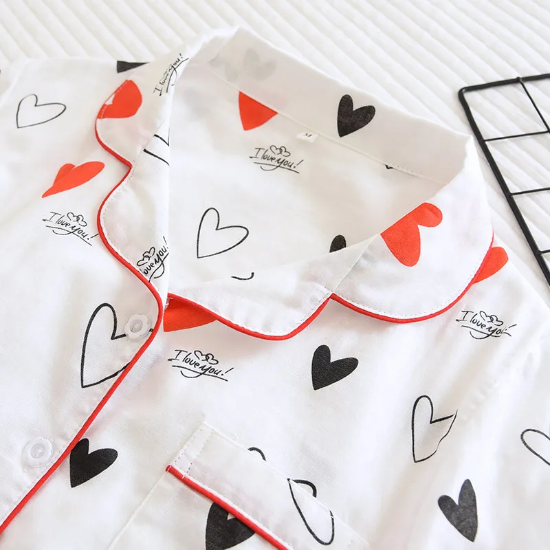 Японский новый стиль летние женские 100% хлопок марлевые пижамы набор сладкий и