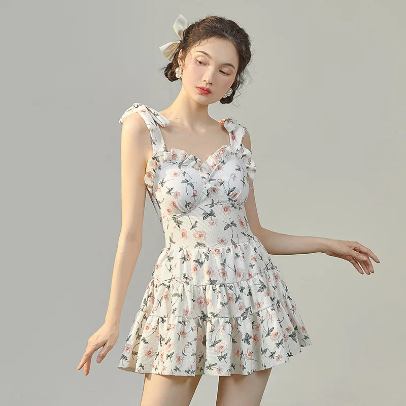 

2023 Korea Style Women One Piece Swimsuit Conservative Slimming Push Up Summer Swimwear Skirt Bathing Suit Holiday Beachwear
