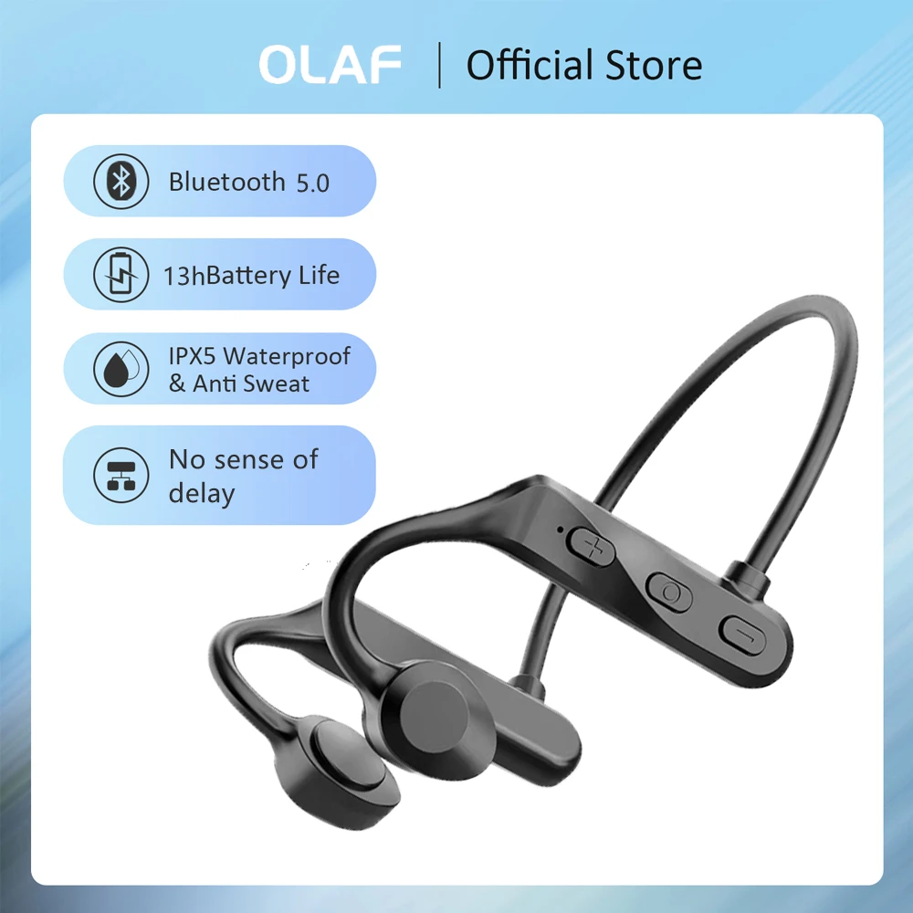 

Olaf Bone Conduction Bluetooth Headphone Sports Earphone Waterproof Wireless Headset with Mic Ear-hook TWS Bass Hifi Stereo