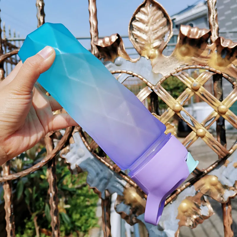 

600ml Water Bottle with Straw for Girls Portable Diamond Cup Outdoor Travel Mug Sport Fitness Drinking Plastic Kettle Leakproof