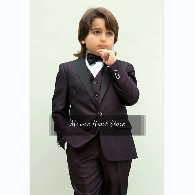2023 Boy Child Wedding Suit Formal Slim Fit Blazer Set For Parties Black Shawl Collar Jacket Vest Pants Tuxedo