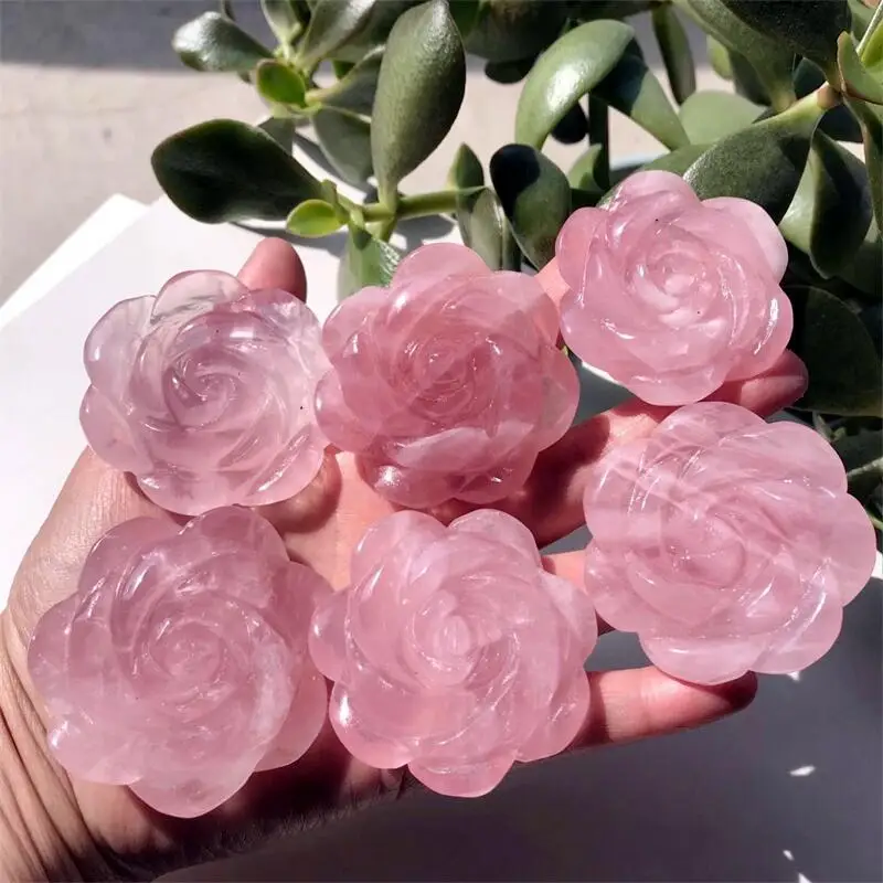 

Красивые Розовые розы натуральный розовый кварц цветок ручная резьба Кристальные цветы лечебные камни декор подарки 1 шт.