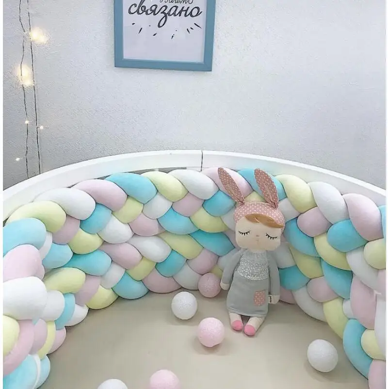 2 м бампер для детской кроватки плетеная плюшевая подставка с узелком украшение