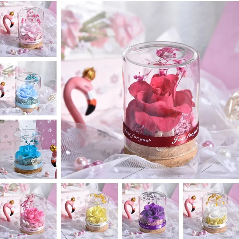 

2022 Best Gift To A Girl Dried Flowers Everlasting Flower In Glass Cover Wedding Gifts for Guests Valentines Day Bridesmaid Gift