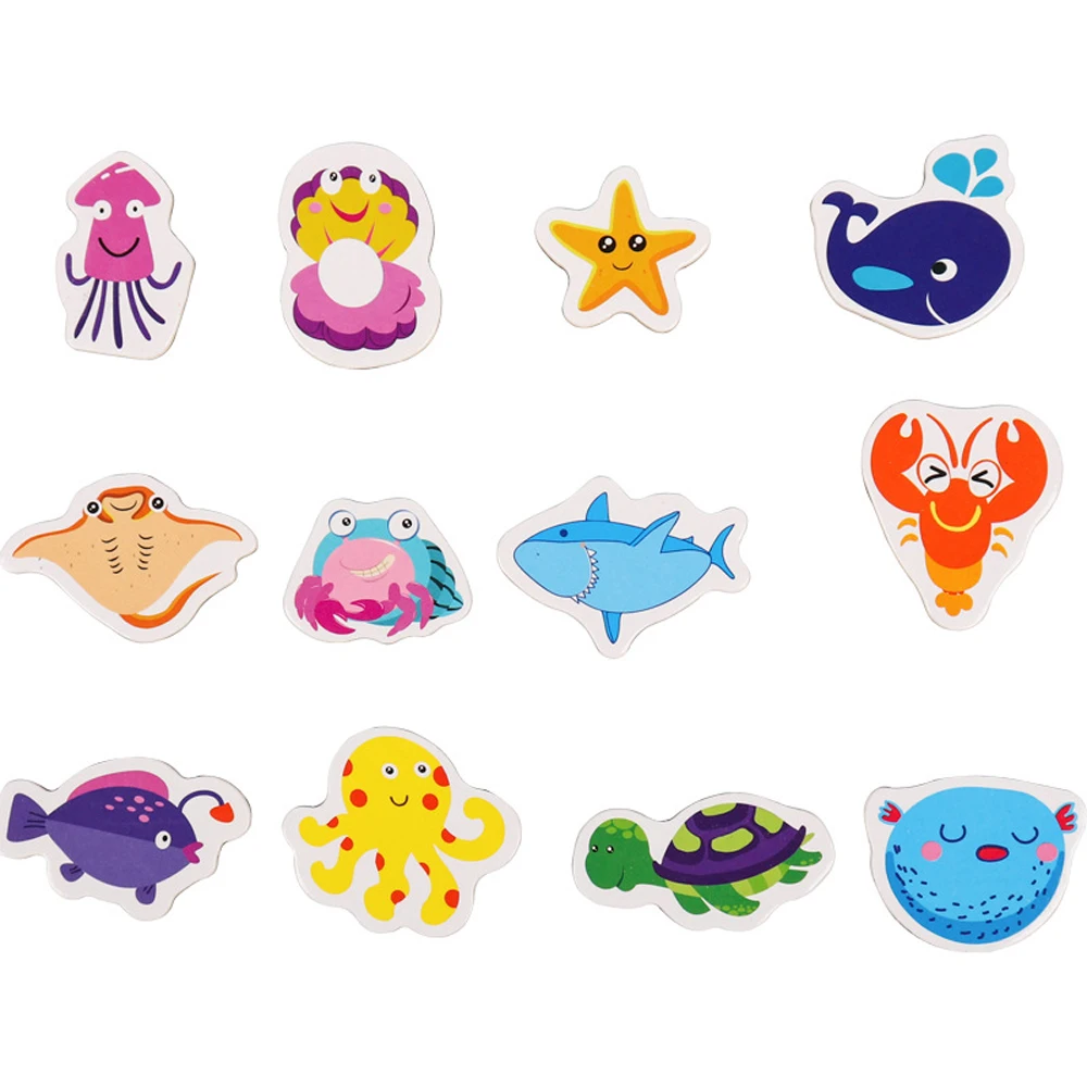 

12PCS Colorful Fridge Magnet Stickers Creative Cartoon 3D Stickers Toys Mix Stereoscopic Ocean Animal Wooden Blackboard Stickers