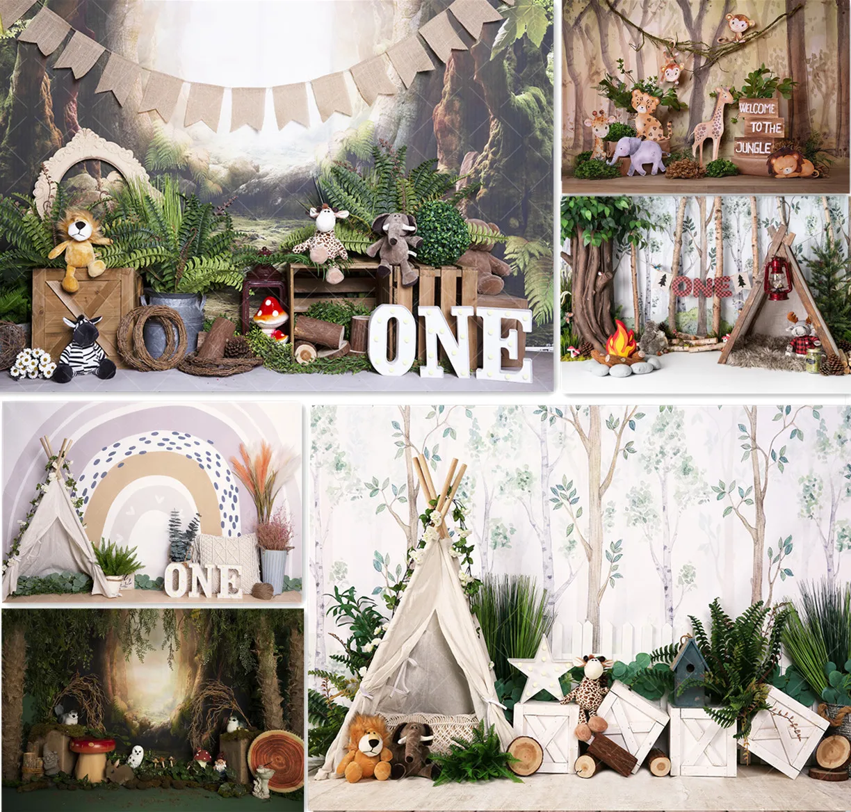 

Jungle Forest Photography Backdrop Boy Wild ONE Children 1st Birthday Party Cake Smash Baby Shower Decor Banner Photo Background