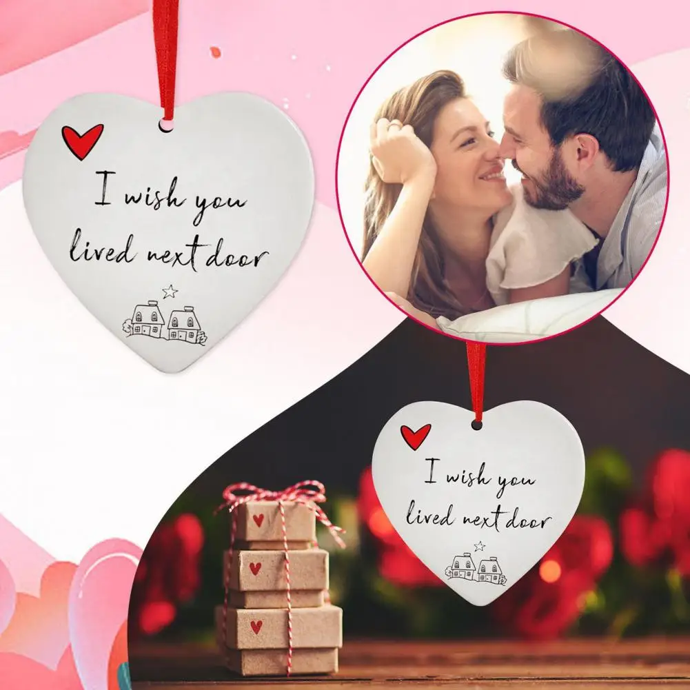 

Love Heart Ornament I Wish You Lived Next Door Red Rope Double-sided Print Acrylic Hanging Valentine's Day Pendant