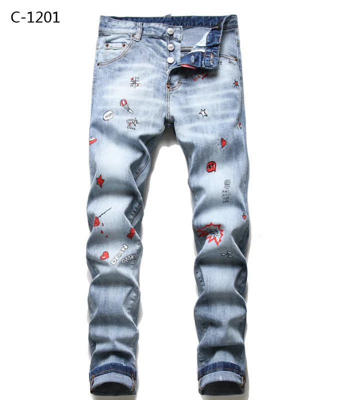 

New Dsquared2 men's and women's letter print stretch mid-rise small straight-leg jeans, sizes 30（46）--38（54） C-1201