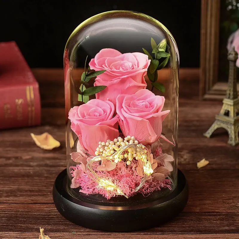 

Tanabata Valentine's Day Confession Immortal Flower Gift Box Glass Cover Roses To Send Girlfriend Birthday Gift Immortal Flower