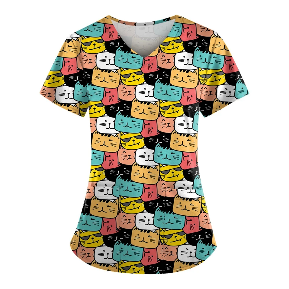 Клиническая униформа для женщин с милым кошачьим принтом топы кормления зубов