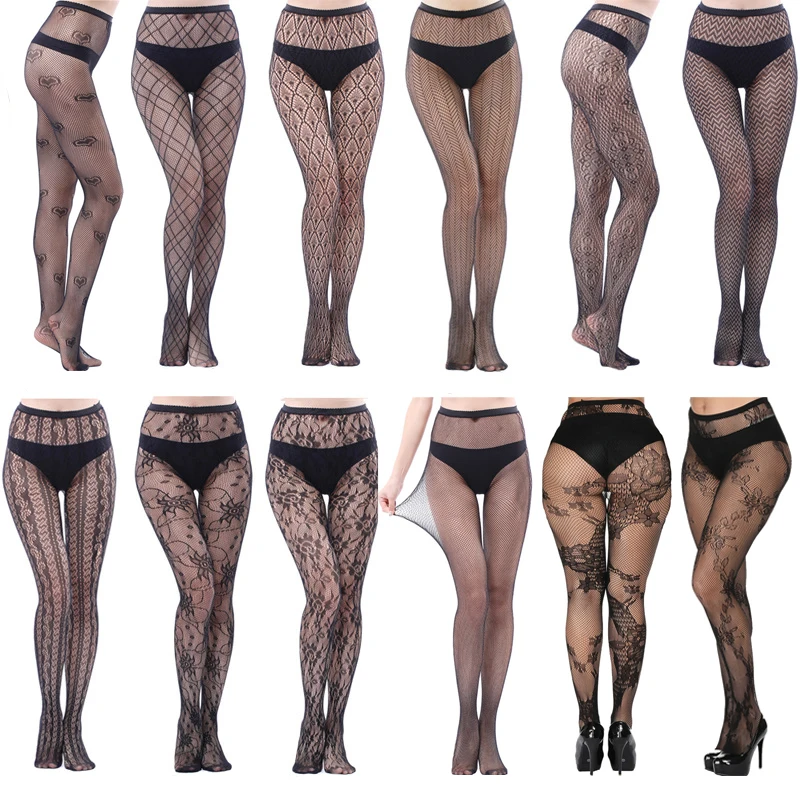 

3/6PCS Women Sexy Fishnet Black Tights Pantyhose Floral Lace Grid Fish-net Stockings Sexy Hollow Out Hosiery Hot Erotic Lingerie