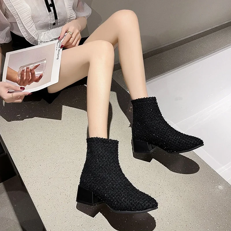 Женские полусапожки с лицом на полотенце осень-зима 2024 новинка в британском