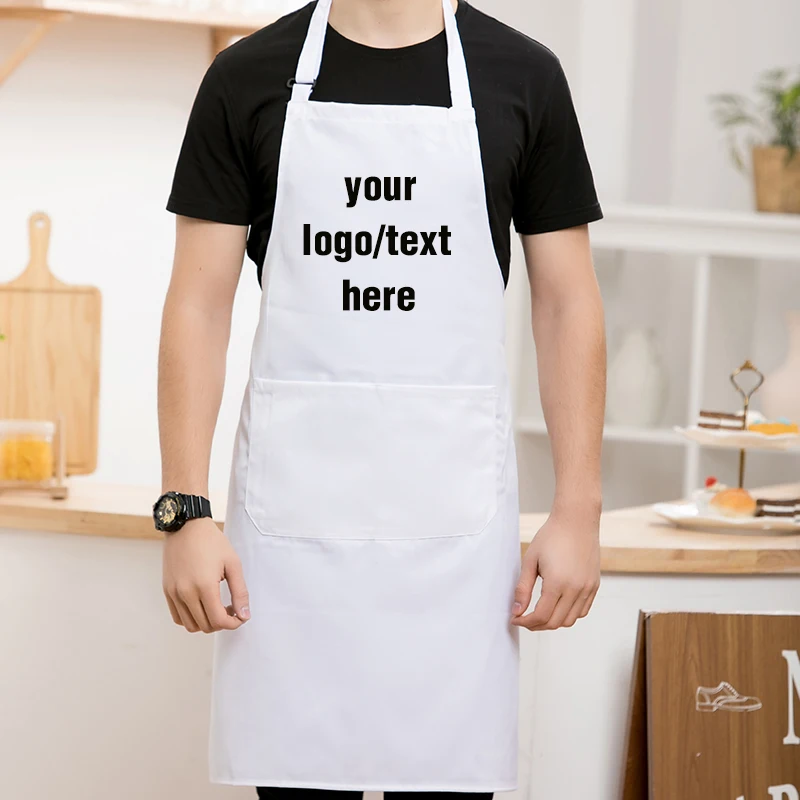 

White Blue Kitchen Apron for Chefs Cooking Baking Cover Clothes Restaurant Cook Bib for Men and Women Personalized Printing Logo