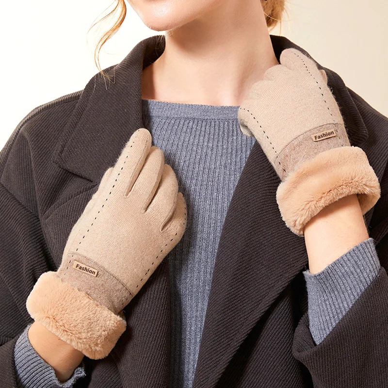 

Женские толстые кашемировые плюшевые перчатки на запястье, зимние теплые уличные флисовые перчатки с защитой от замерзания, утолщенные женские модные варежки с закрытыми пальцами