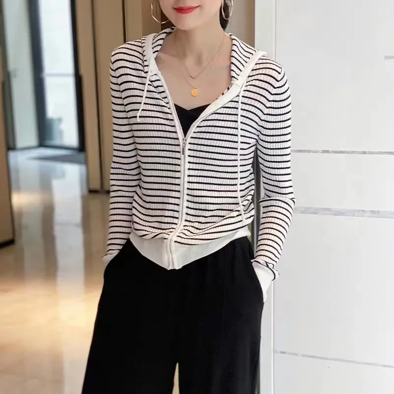 Новинка 2024 женская толстовка с капюшоном кардиган свободная вязаная верхняя