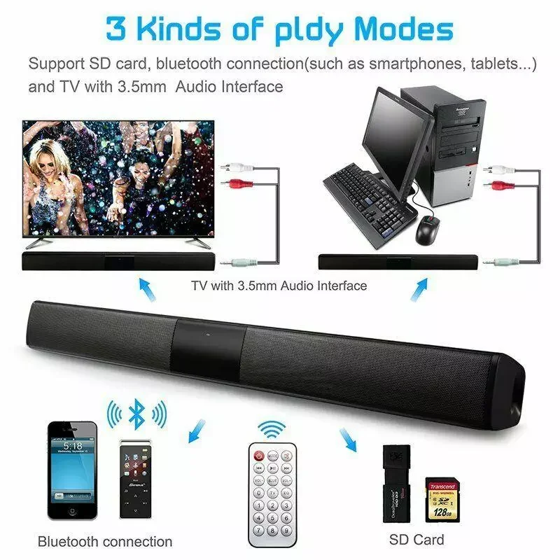 Bluetooth Sound Bar Speaker System TV Home Theater Soundbar Subwoofer Remote Control for PC Mac PS4 PS5 Smart Phone