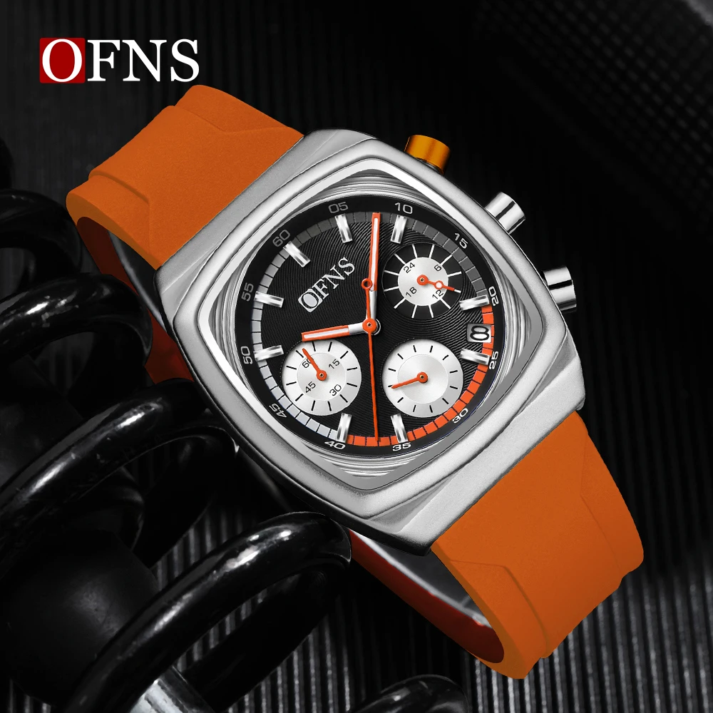 Фото Мужские наручные часы OFNS 1635 Luxury Sport: кварцевые, силиконовый ремешок, бамбуковые элементы, стальной корпус, водонепроницаемые, для бизнеса, Relogio Masculino №5