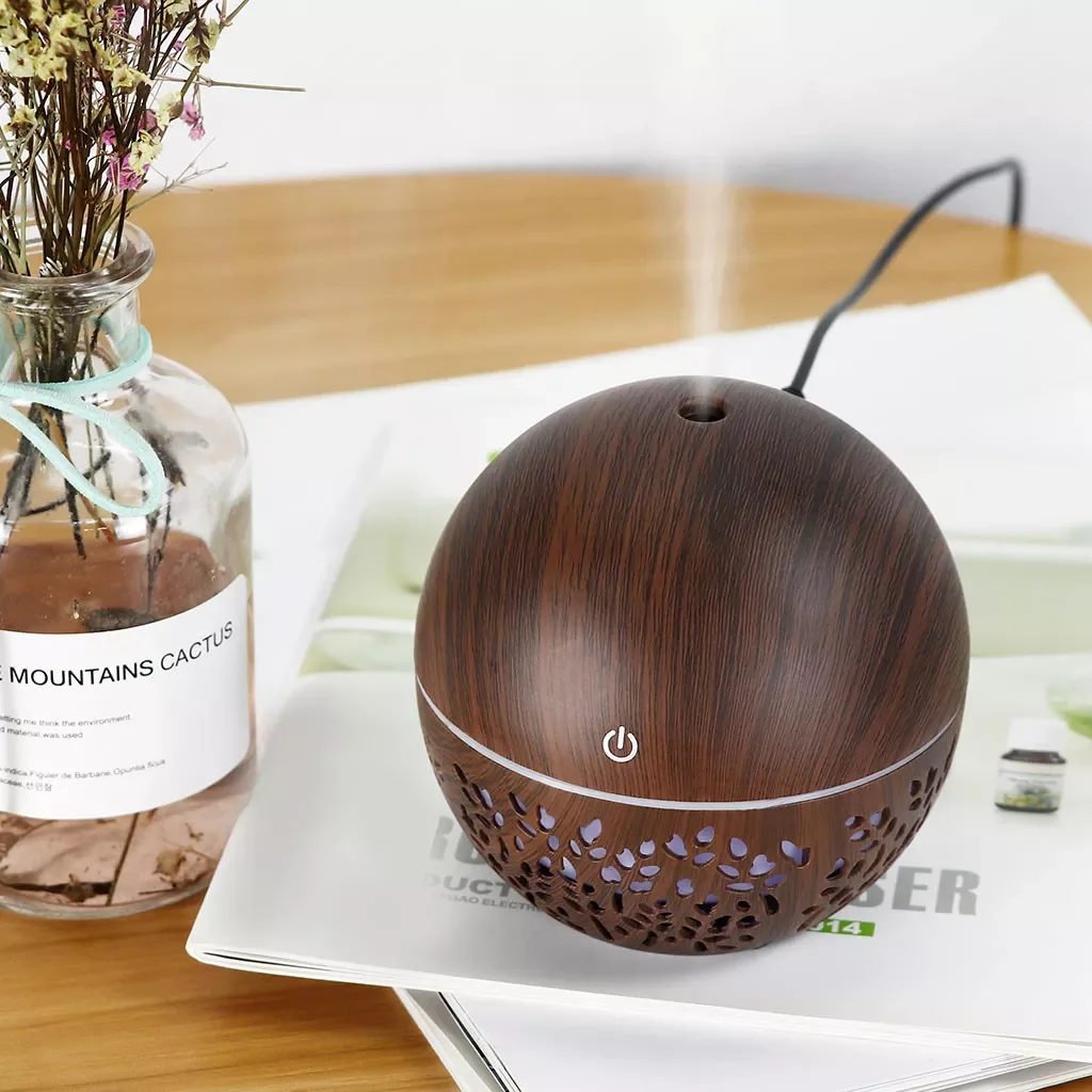 Humidifier Essential Aroma Oil Diffuser Ultrasonic Wood Grain Led Light Usb House Room Clear Air Humidifier#g4