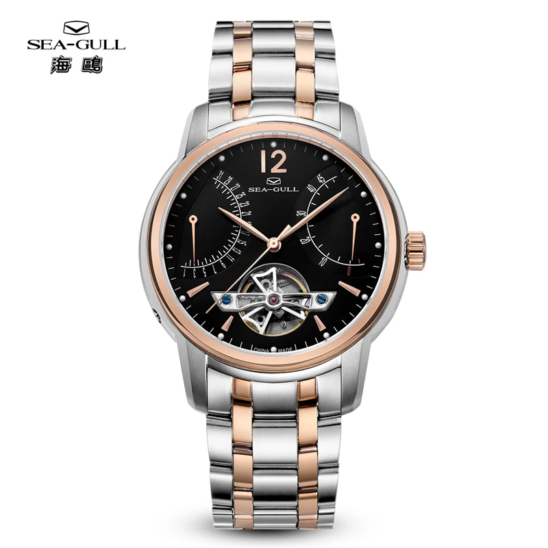 

Seagull Flywheel Retrograde Date 45 Hours Power Reserve Exhibition Back Black Dial Automatic Men's Business Watch 217.426